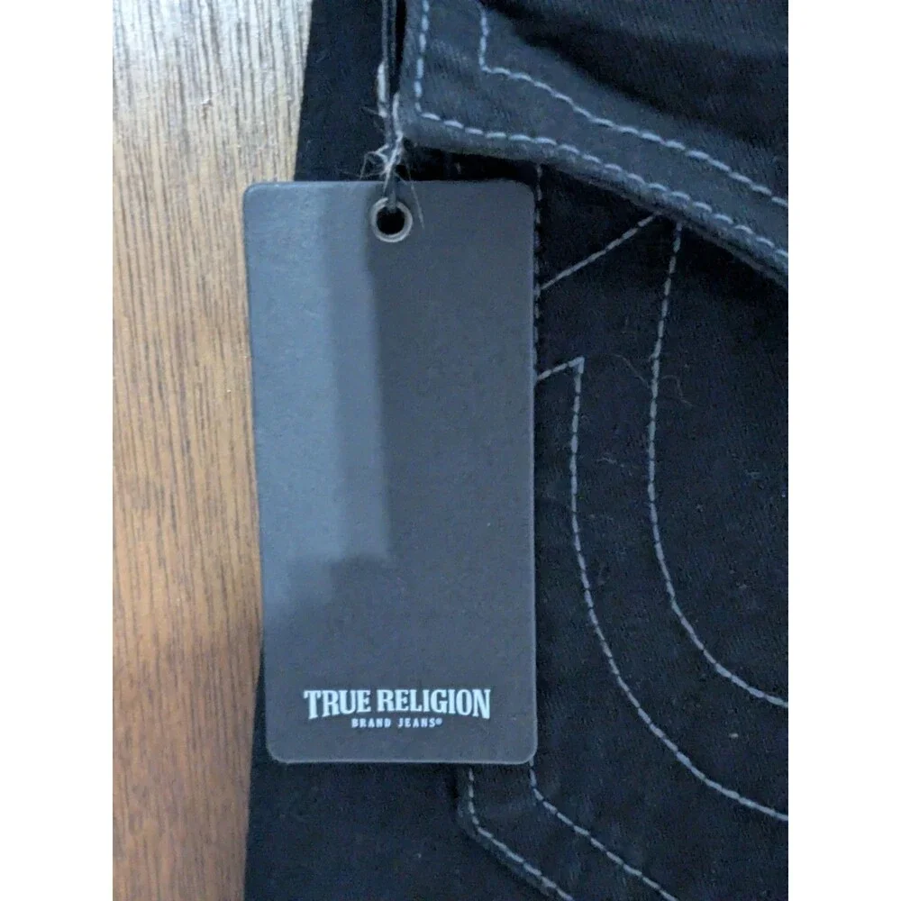 NWT True Religion Ricky Flap Pocket Relaxed Straight Rinse Black Jeans 34x32